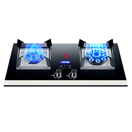 Gas Stove Cooktop Double Stove Burners,tempered Glass Built-in Gas Hob Desktop and Flush Mount LPG/NG with Timing (Color : B, Size : LPG)
