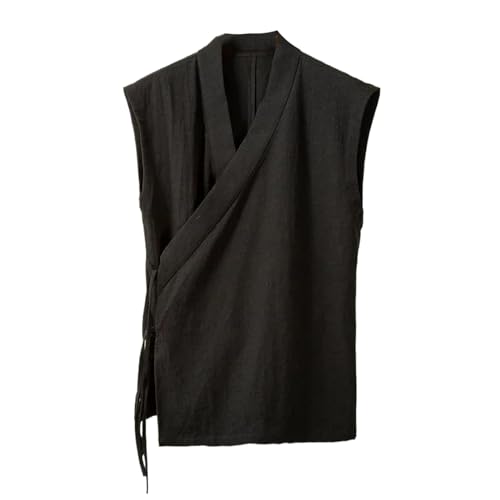 Hanfu hombre chaleco lino combate el calor vistiendo elegante estilo kimono
