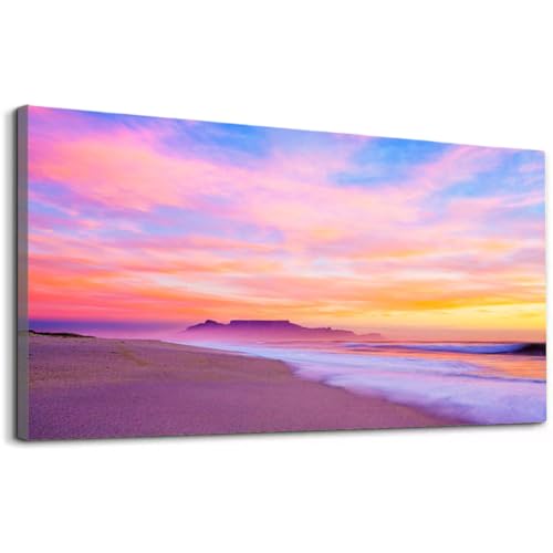 Wibinuki Wall Art Wall Decor Wall Paintings Sky over Cape Town's Table Mountain lights up in beautiful pinks for Living Room Bedroom Bathroom Home Decor Can Be Hung Directly 40"x 20"