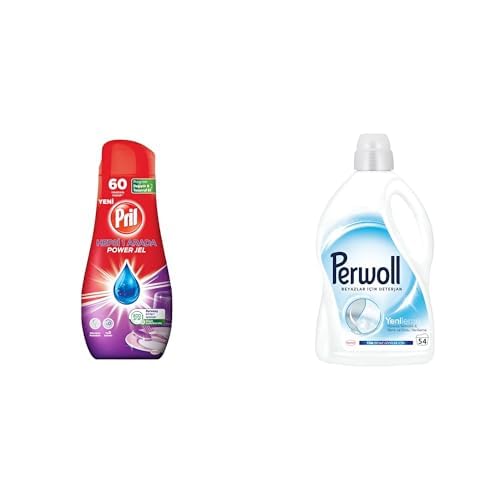 Pril Hepsi 1 Arada Jel Standart 60 Yıkama Bulaşık Deterjanı (1 x 1080g) ve Perwoll Geliştirilmiş Beyaz Sıvı Çamaşır Detarjanı 2970 ml
