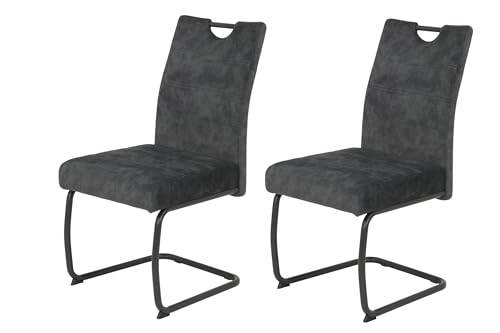 Hela Tische 2er Set Esszimmerstuhl Laurina, Bezug Velvet Anthrazit, XL Sitz, Federkorb, 140kg belastbar