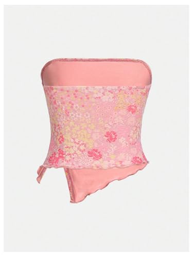 Girl's Floral Strapless Tube Top Sleeveless Split Bandeau Bustier Crop Tops2