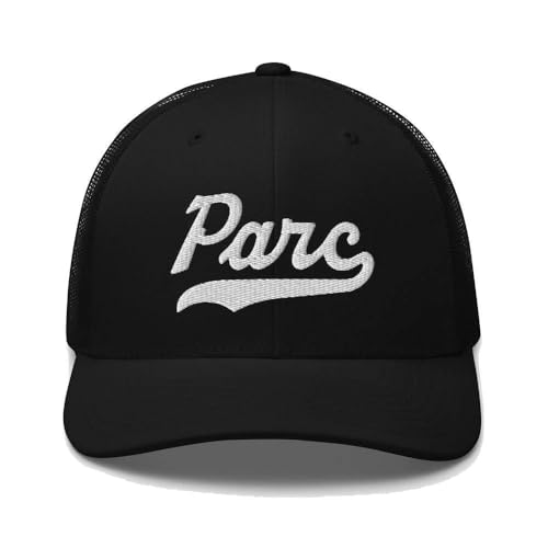 PARC Hat PARC Trucker Hat Baseball Script Embroidered Cap Vintage Sports Mesh Swoosh Gift Souvenir Headwear NY Black