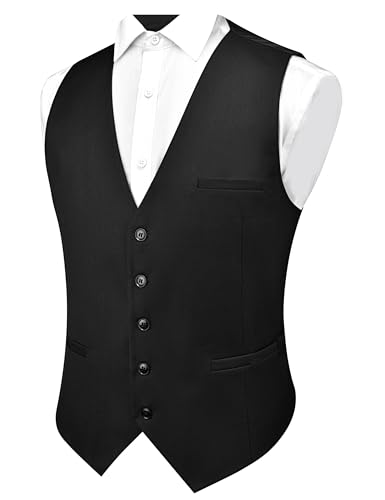 Branduce V-Neck Suit Vests for Men Solid Color Formal Slim Fit Business Vest Waistcoat with 3 Pockets2