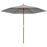 Outsunny 2.5m Wood Garden Parasol Sun Shade Patio Outdoor Wooden Umbrella Canopy, Table Market Umbrella with Vent, 38mm Pole, Rope Pulley Mechanism, Light Grey
