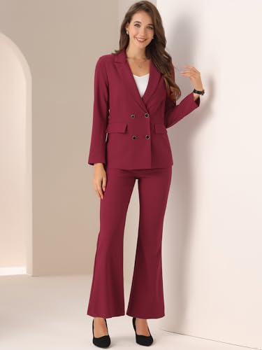 Allegra K 2 Piece Work Suit for Women's Business Formal Double-Breasted Blazer and Pants Set4