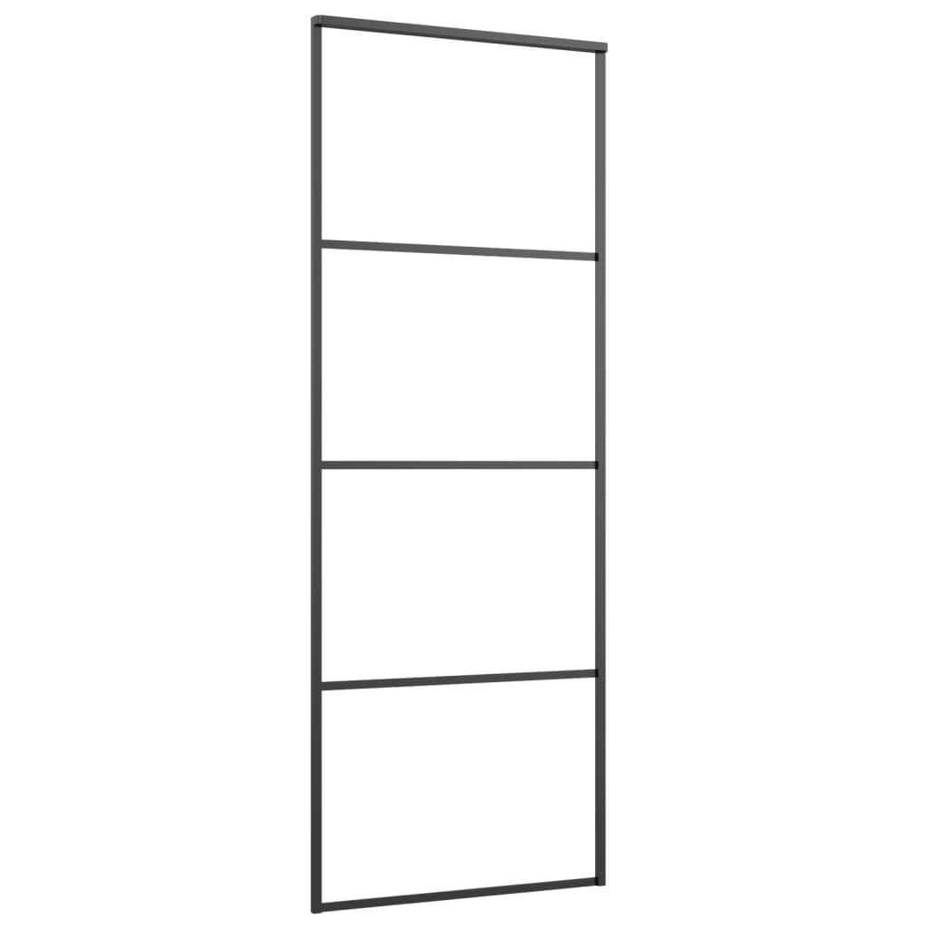 Drzwi przesuwne, matowe szkło ESG, aluminium, 76 x 205 cm, czarne, materiały budowlane, drzwi, drzwi domowe
