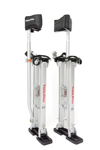 ToolPro Professional Grade Adjustable Aluminum Drywall Stilts w/Soft Straps - Adjustable Range for Drywall Installation, Painting, and More. (24-40 in. with Soft Straps)