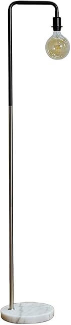 MiniSun Industrial Black and Chrome Metal Floor Lamp with a White Marble Base - Complete with a 6w LED Filament Light Bulb [2700K Warm White]