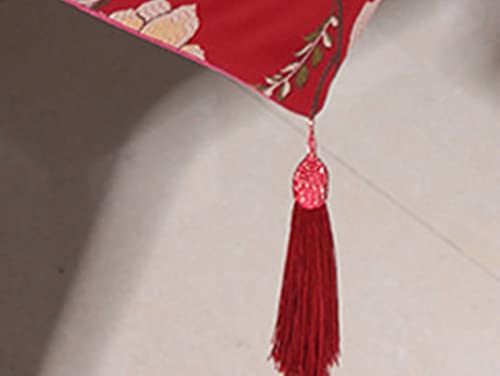 Chemin de table rouge polyester brodé décoration table 33x210 - 7