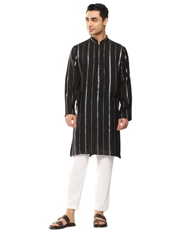 Image of See Designs Men's Long Sleeve Side Slit Chanderi Silk Sequins Mandarin Collar Kurta