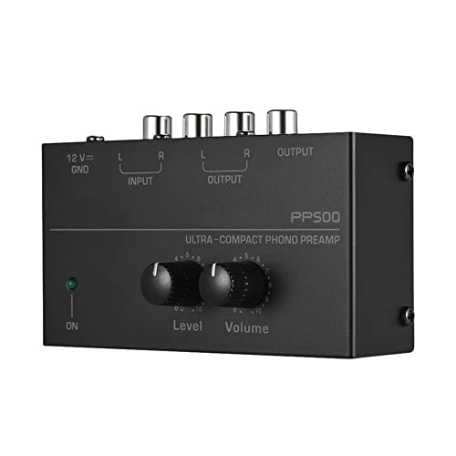 Phono Turntable Preamp-Mini Audio Stereo Phonograph?Separate DC 12V Power Adapter, RCA Input, RCA Output & Low Noise preamp,Portable, Independent Knob Control Operation -Depusheng PP500, Black