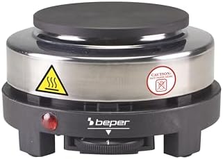 BEPER P101PIA003 - Kochplatte Elektrisch aus Gusseisen/Edelstahl, 5 Brennstufen, Kochplatte Einzeln, Camping Kochplatte mit 10 cm Platte, 500W