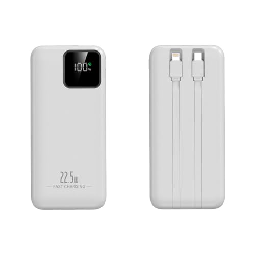 Batería externa de carga rápida de 20000 mAh, 22,5 W, cables integrados, 4 salidas, 2 entradas, cargador portátil, pantalla LED (10000 mAh/blanco)