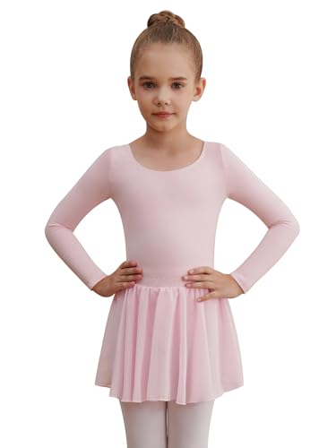 Image of WEGETIT Leotards for Girls Long Sleeve Ballet Dress Toddler Dance Leotard with Skirt Kids Gymnastics Outfits Tutu Dress