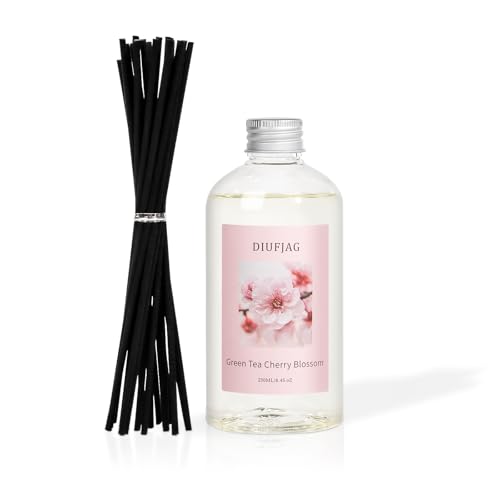 Green Tea Cherry Blossom Diffuser with 20 Black Fiber Sticks, 6.7 oz Diffusers for Home Essentials Bathroom,Last up to 60 Days（200ml — view 6