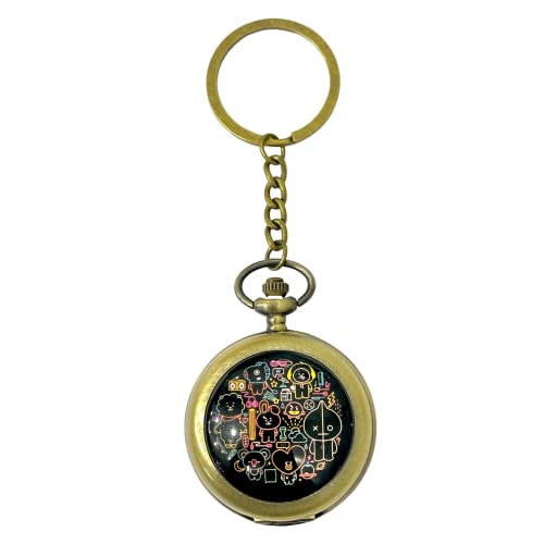 Image of AUGEN Premium Pocket Watch Metal Keychain Bt21 Bangtan Boys BTS - 4 Retro Vintage For Gifting With Key Ring Anti-Rust (Pack Of 1),Multicolor
