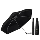 UTHDLM Paraguas Plegable Compacto 3 Pliegues, 6 Varillas de Fibra de Vidrio, Sol y Lluvia, Antiviento, Revestimiento Negro Anti-UV, Automático, Ligero y Portátil, Hombre y Mujer(Black)
