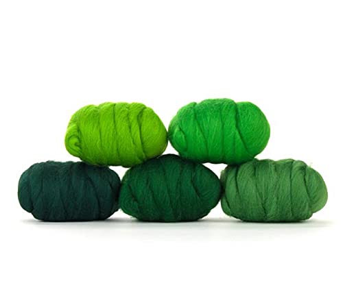 Revolution Fibers | Mixed Merino Wool Variety Pack | Perfect Wool Roving For Spinning, Needle Felting, Wet Felting, Weaving And Crafting (Grand Green (Greens), 250 Grams) #TOP2