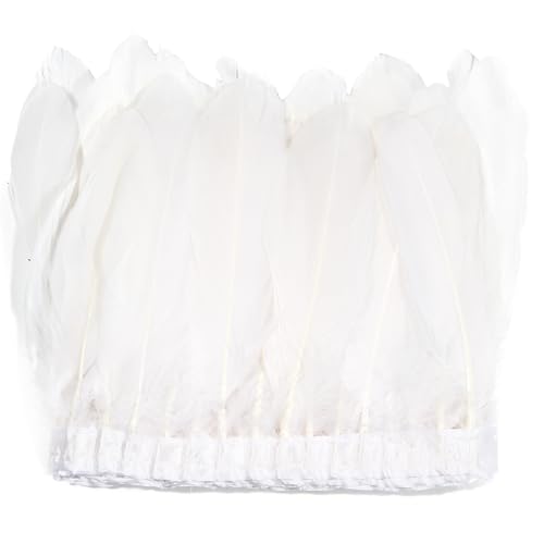 MAOFENG 2 Yards Natural Goose Feathers Trim Sewing Fringe Fashion Dress Sewing 6-8inch for DIY Handicrafts Costumes Decoration,White