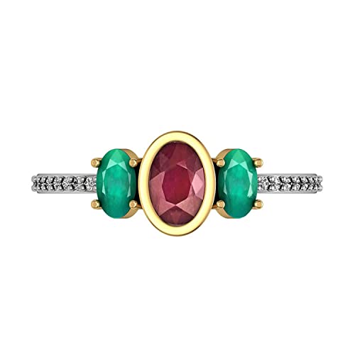 Ashne Jewels 14K Solid White Gold Natural Ruby Emerald Certified Diamond (0.080 Carat, G-H Si1-2) Stacking Elegant Fine Ring Jewelry Wedding Anniversary Gift For Her (Ring Size 10 Us) #TOP10