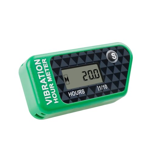 Runleader Medidor de horas de vibración LCD para mantenimiento, diseño sin cable y bloqueo de pantalla para cortadora de césped, generador, compresor, motosierras, motosierras, etc. (verde)