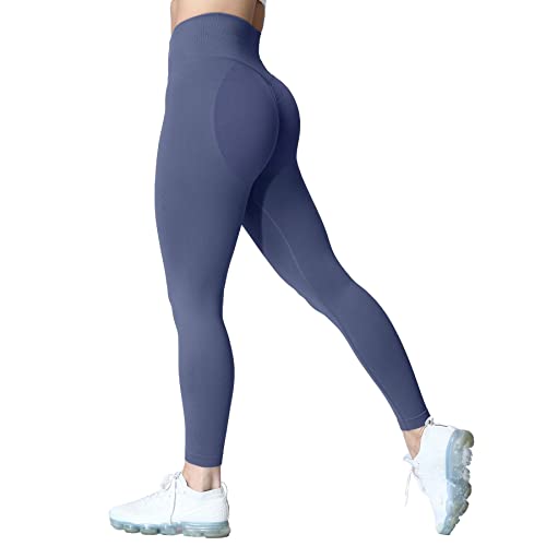 Aoxjox Damen Scrunch Butt Lifting Seamless Leggings Booty High Waist Workout Yoga Pants, Marineblau, X-Klein Cover