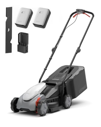 Litheli 14" Cordless Lawn Mower, Brushless Motor, 2x5Ah Battery & Fast Charger, 5 Height Adjust, Lightweight for Yard Garden