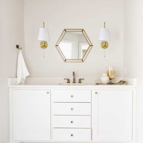 Image of PASSICA DECOR Swing Arm Wall Sconces Set of 2 Hardwired 180 Degree Left and Right Wall Light with Pull Chain Gold Vintage Wall Lamps for Bedroom Farmhouse Living Room
