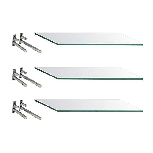 Image of Creative Arts n Frames Set of 3 Multi Purpose Polished Glass Shelves, Wall Mount Shelf for Bathroom, Bedroom, Living Room, Office and Kitchen (12x6 inch)