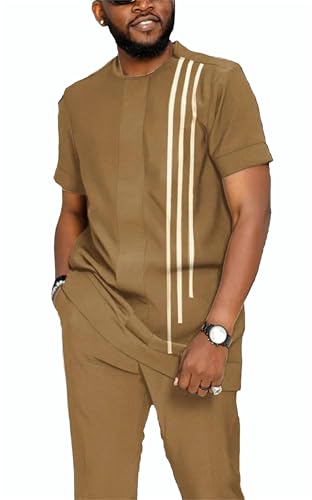 TIFIYA Men's African 2 Piece Shirts Suits,Short Sleeve Pants Set,Fashion Dashiki Attire Clothing Sets TM006-2-XL