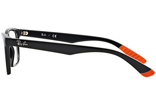 Image of Ray-Ban Unisex RX7025 Square Prescription Eyewear Frames, Black Orange /Demo Lens, 53 mm