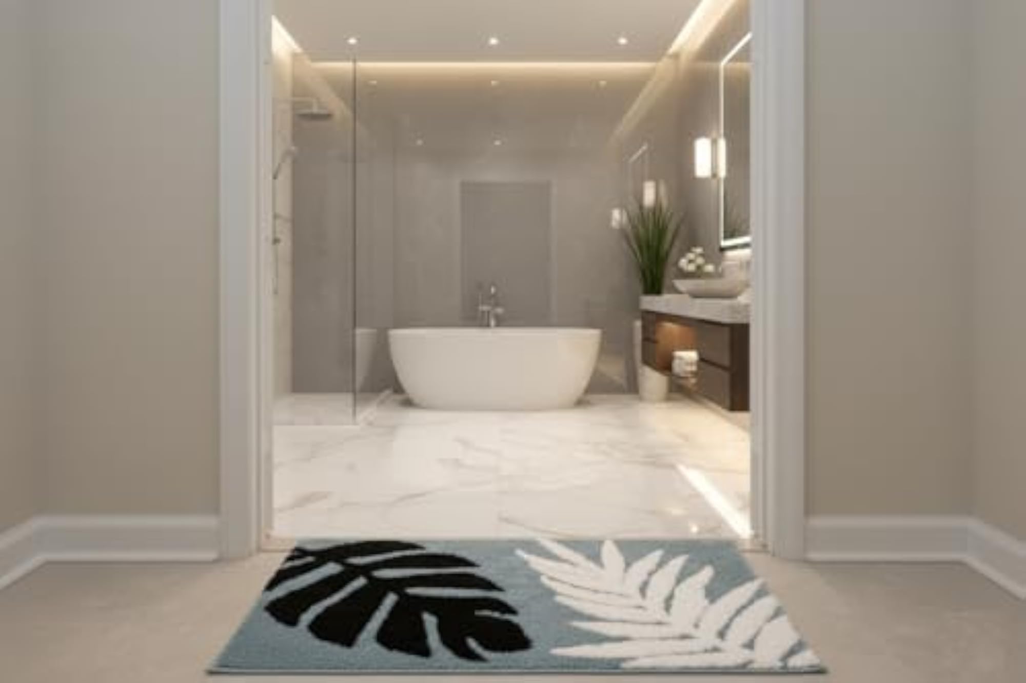 Luxury Leaf Bath Rug, 1900 GSM Plush Mat