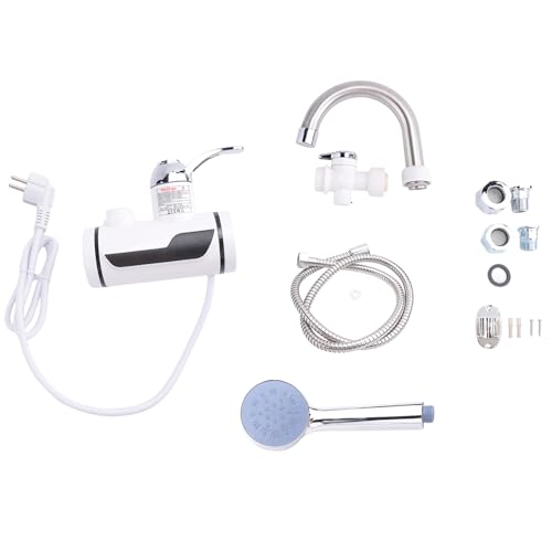 Dewedrt Calentador de Agua EléCtrico InstantáNeo, Calentamiento RáPido con Pantalla LED de Temperatura, Grifo Sin Tanque, Enchufe Europeo