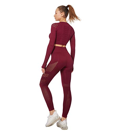 Women's Workout Sets 2 Piece Seamless Leggings Crop Top Set Gym Clothes Yoga Outfits for Women (Wind Red, Large)