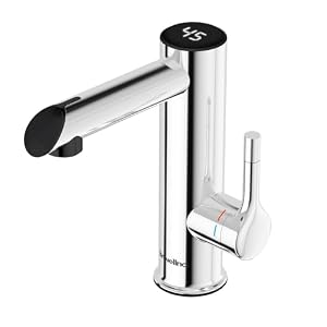 Briwellna Edelstahl Elektrischer Wasserhahn, 220V Warmwasserhahn,Durchlauferh... Wasserhahn für Bad, Elektrische Armatur mit Digitalanzeige (Chrom)