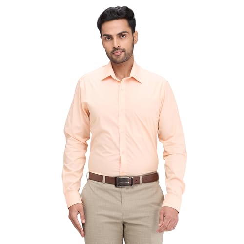 Image of Raymond Men Slim Fit Solid Pattern Pure Cotton Semi Cutaway Collar Full Sleeve Formal Shirt