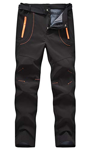 Rdruko Men's Snow Ski Waterproof Softshell Pants Outdoor Hiking Travel Fleece Insulated Winter Pants(Black,US S)