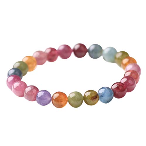 7mm Natural Colorful Rainbow Tourmaline Gemstone Clear Beads Stretch Crystal Bracelet AAAA