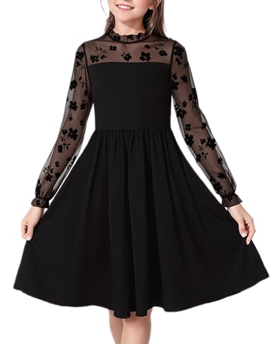 Girl's Dress Elegant Floral Lace Long Sleeve Wedding Party A Line Dress 10-14 Years