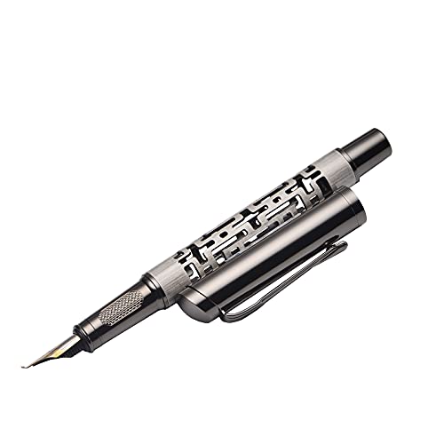 Lanxivi Yiren Fountain Pen Bent Nib Size Fude Pen Hollowing Design Solid Metal With Pen Pouch #TOP20