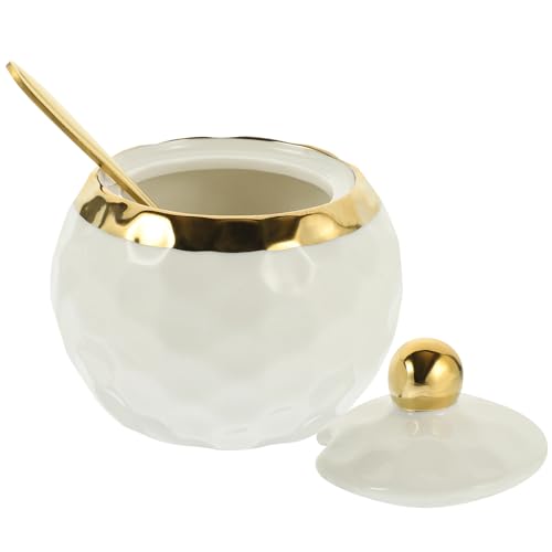 HOLIDYOYO 1 Set Nordic Ceramic Seasoning Jar Sugar Canister Sugar Cellar Sugar Holder Sugar Container Dot Sugar Cube Container Salt Bowls Sugar Bowl Seasoning Jar with Spoon Ceramics White