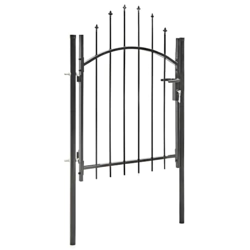 QUAHEAS Puerta de jardín Woerden de acero con recubrimiento en polvo 1 x 1,5 m negro con cerradura y postes, puerta de valla con cerradura para parcelas, jardín delantero, patio, privacidad y