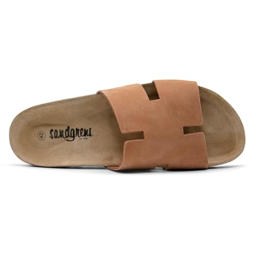 Image of Sandgrens Handmade Unisex Cork Slides | European Top Grain Leather Sandals with Soft Suede Footbed and EVA Rubber Sole | Avila