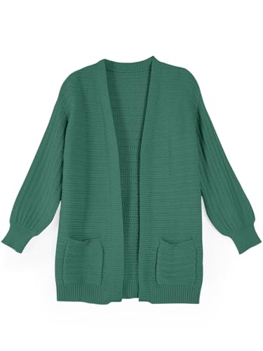 Image of Haloumoning Kids Girls Open Front Cardigan Sweaters Long Sleeve Cable Knit Fashion Clothes with Pockets 5-14 Years