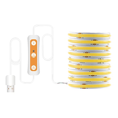Jun-Saxifragelec COB - Tira de luces LED con atenuación USB para TV, luz flexible para el suelo de cocina, dormitorio, iluminación de bricolaje del hogar (5 V) (2 m, blanco cálido) Cover