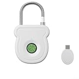 Lucchetto intelligente per impronte digitali, ricaricabile tramite USB, senza chiave, con decoder per palestra, armadietto, valigia, cancello, 40 mm, cavo di sicurezza compatto in acciaio (bianco)