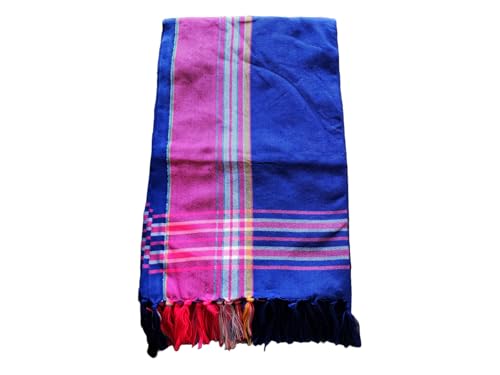 Unisex African Kikoy Scarf, Sarong, Wrap, Throw - 100% Cotton, Handmade Tassels, Multi-Use Beach Cover-Up, Picnic Blanket, & More - Royal Blue with Purple border.