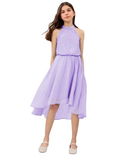 MCieloLuna Junior Girls Summer Dresses Boho Formal Party Gown Halter Neck Wedding Guest Bridesmaid Dress Knee Length