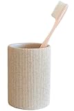 Small Sand Beige Toothbrush Holder for Bathroom Countertop, Modern Boho Farmhouse Style, Multi-Purpose Organizer, Rust-Proof Unbreakable Resin Cup